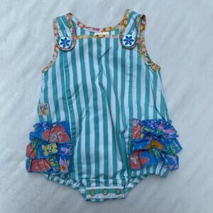 Wildflowers Blue Stripe Ruffle Bubble Romper